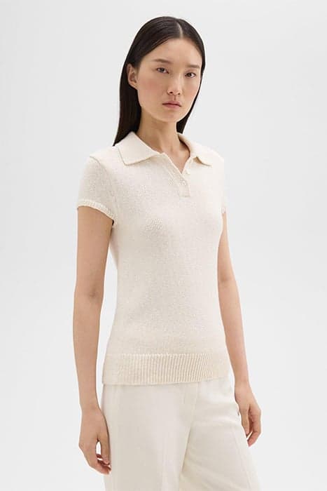 CAP SLEEVE POLO IN COTTON-WOOL BOUCLÉ OFF WHITE by THEORY