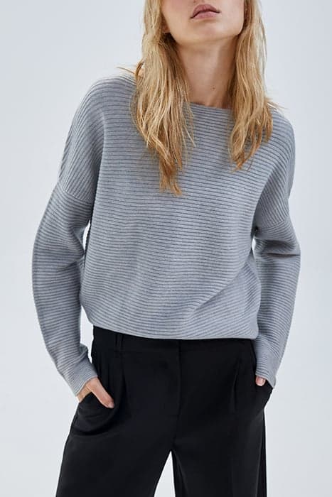 GREY RIBBED KNIT BOAT NECK SWEATER GREY by IKKS