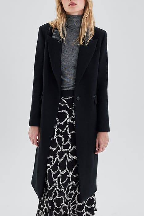 BLACK LONG COAT WITH STUDDED ROCK COLLAR BLACK by IKKS