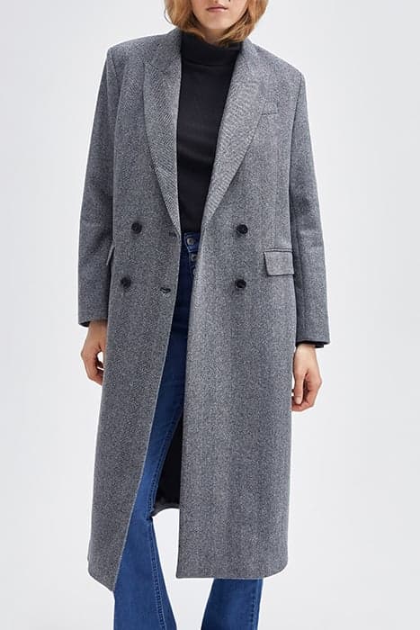 GREY WOOL FABRIC CHEVRON LONG COAT GREY by IKKS