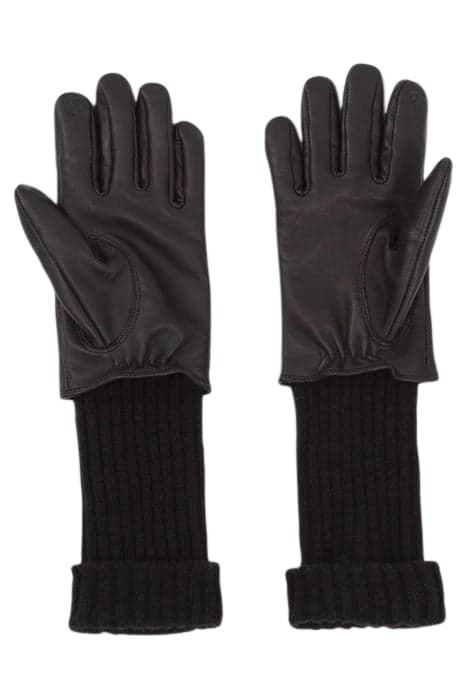 BLACK MIXED FABRIC LEATHER AND KNIT GLOVES BLACK by IKKS