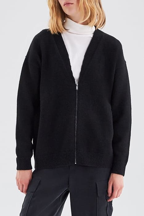 BLACK KNIT CARDIGAN WITH SLOGAN ON BACK BLACK by IKKS