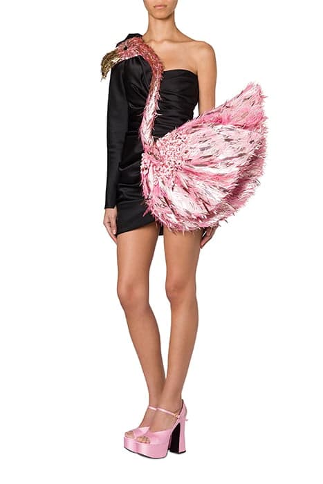 PINK FLAMINGO DUCHESS DRESS BLACK by Moschino