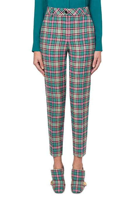 CROPPED CHECK TROUSERS BLUE by Moschino