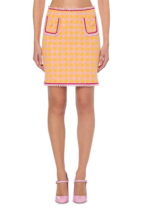 HOUNDSTOOTH SKIRT IN COTTON AND NYLON ORANGE by Moschino