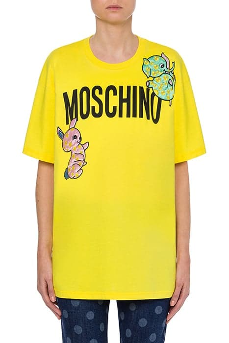 ANIMAL PATCH ORGANIC COTTON JERSEY T-SHIRT YELLOW by Moschino