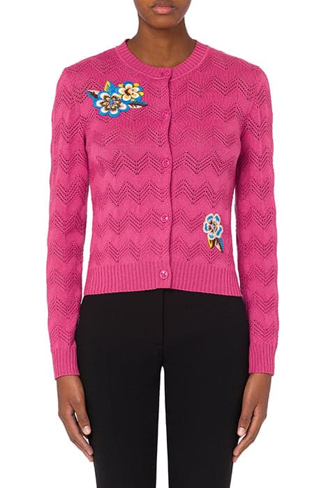 FLOWER PATCH WOOL CARDIGAN PINK by Moschino