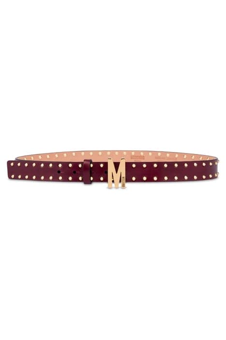 M BELT IN GOLD STUDS CALFSKIN RED by Moschino