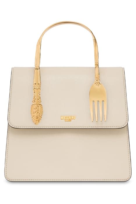 CUTLERY DETAILS CALFSKIN HANDBAG WHITE by Moschino