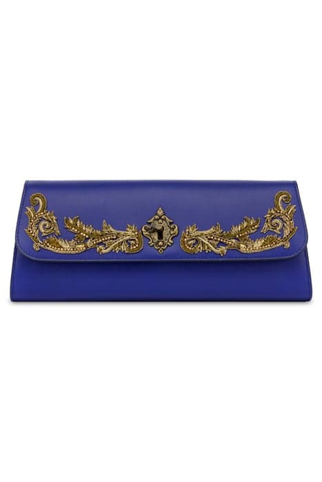 BAROQUE LOCK NAPPA CLUTCH BLUE by Moschino