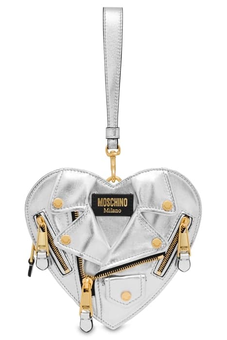 HEART BIKER BAG IN LAMINATED NAPPA SILVER by Moschino