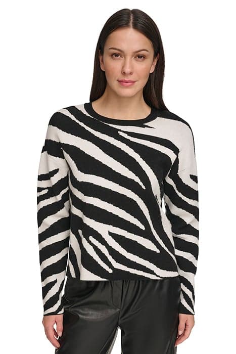 L/S ZEBRA CREW NK SW IVORY/BLACK by DKNY