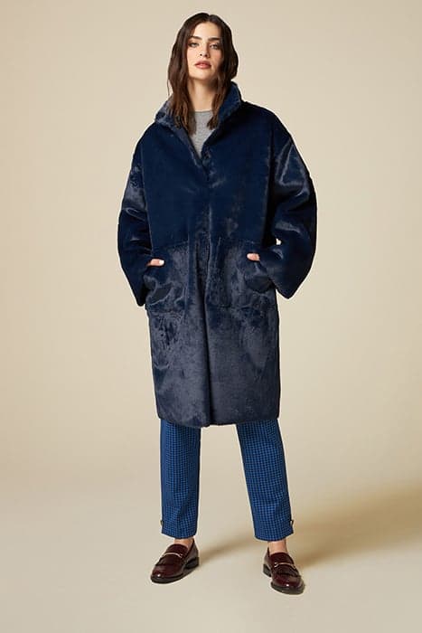 FUR EFFECT COAT BLUE by Oltre