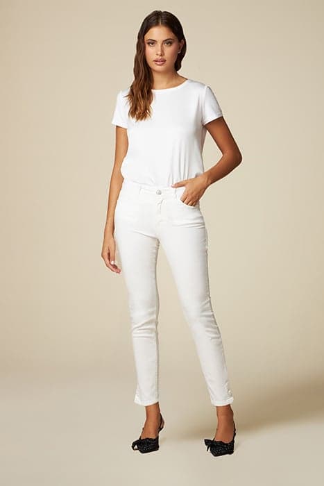 SKINNY TROUSERS WITH JEWEL BUTTONS WHITE by Oltre