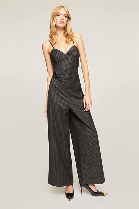 LONG LUREX PINSTRIPE JUMPSUIT BLACK by Motivi