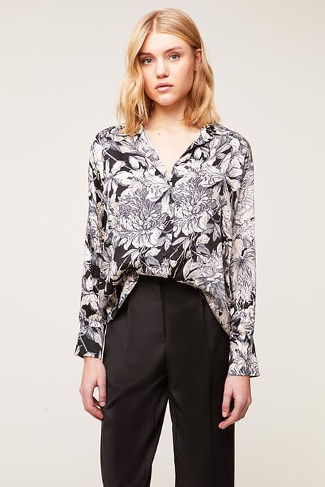 FLORAL-PRINT PATTERNED SATIN SHIRT BLACK by Motivi