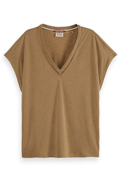 V-NECK LADDER DETAIL LOOSE FIT T-SHIRT LIGHT ARMY by Scotch & Soda