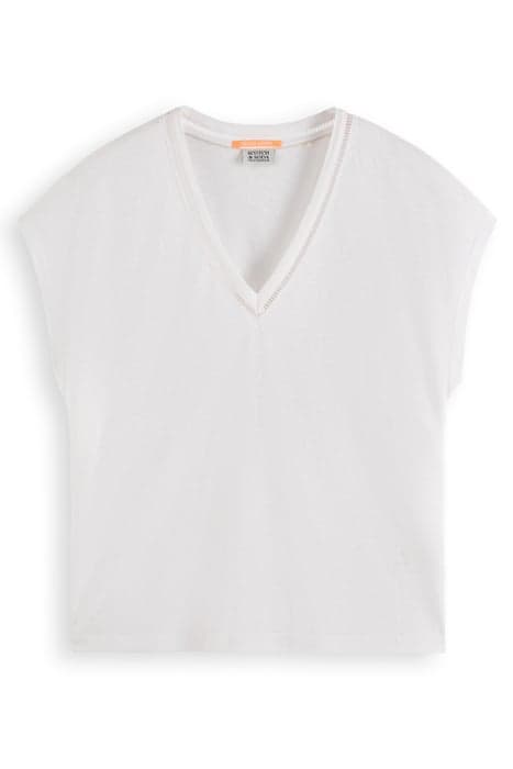 V-NECK LADDER DETAIL LOOSE FIT T-SHIRT WHITE by Scotch & Soda