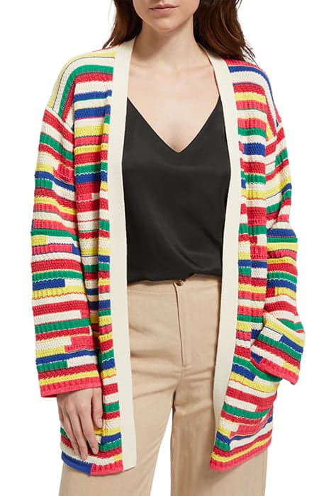 MULTICOLOURED INTARSIA KNITTED CARDIGAN MULTI STRIPE by Scotch & Soda