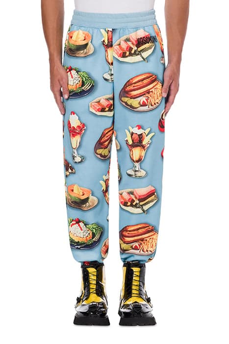 FOOD PRINT COTTON BLEND JOGGERS BLUE by Moschino