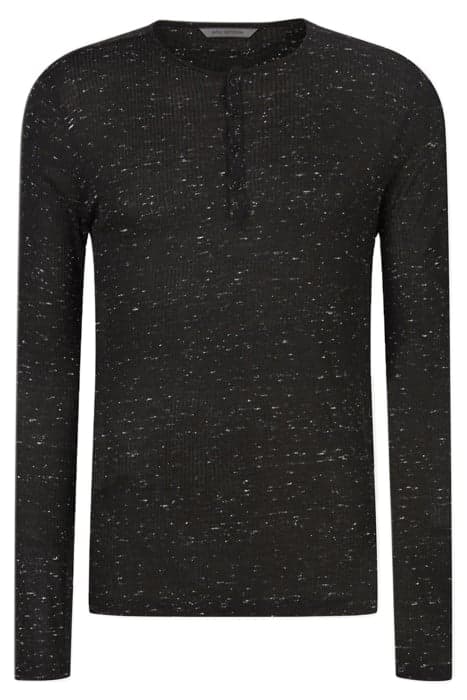 SLIM FIT LS MELANGE NEP RIB HENLEY BLACK by John Varvatos