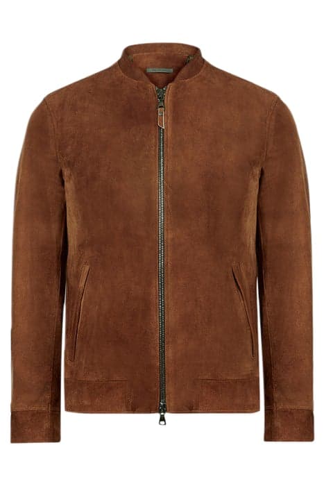 SHEEP SKIN ZIP FRONT RACER JACKET WITH Z NUTMEG by John Varvatos