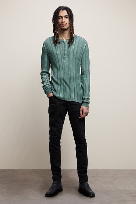 TORRANCE LS VARIEGATED RIB HENLEY WITH C TURTLE GREEN by John Varvatos