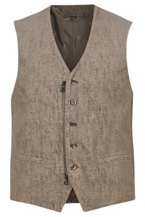 SLIM FIT VEST WITH ZIP/BUTTON CF PLACKET MUSHROOM by John Varvatos