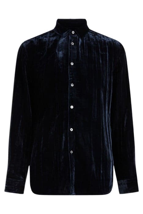 CRINKLED VELVET SLIM SHIRT OFFICER BLUE by John Varvatos