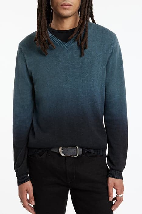 KANE LS SLUB COTTON VEE WITH DIP DYE MARINE by John Varvatos