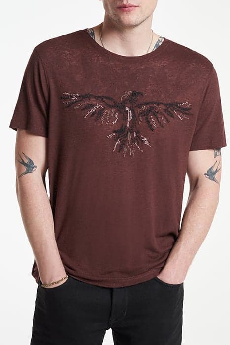 SS CREW TEE - RAVEN EMBROIDERY TERRA BROWN by John Varvatos