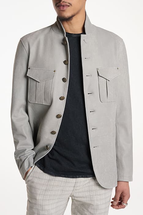 LEATHER JACKET WITH MULTI BTNS FLAP PATC GREY SKY by John Varvatos