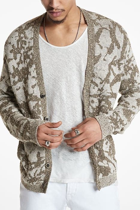 CARLISLE EASY FIT CARDIGAN WITH INK SPLA MOCHA by John Varvatos