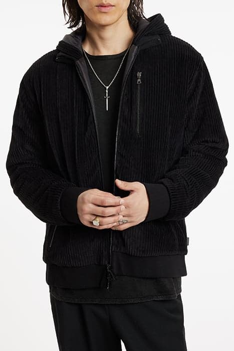 ADAMI LS QUILTED VELOUR HOOD JACKET BLACK by John Varvatos