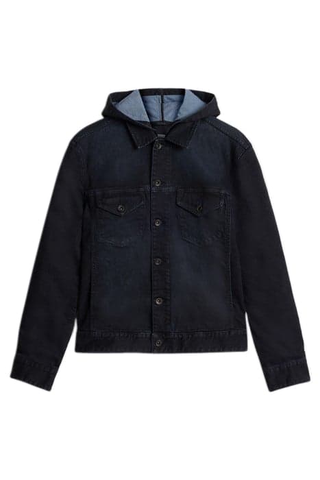 TRUCKER JACKET WITH HOOD W/ LANDON WASH BLUE BLACK by John Varvatos