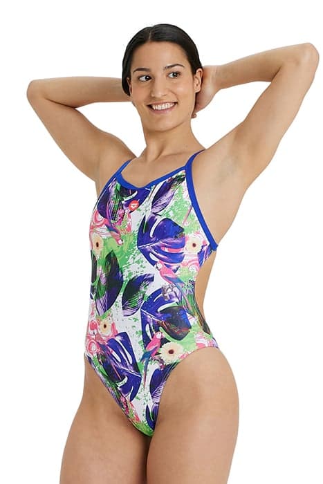 WOMEN'S CRAZY ARENA SWIMSUIT XCROSS BACK NEON BLUE-MULTI by Arena