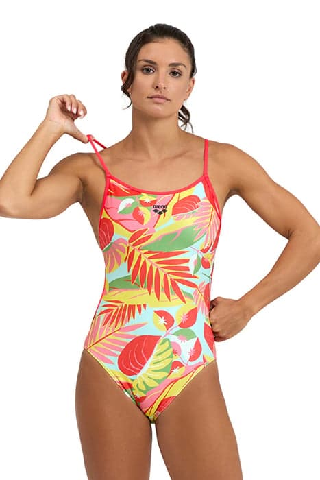 WOMEN'S ARENA TROPIC SWIMSUIT LACE BACK FLUO RED-MULTI by Arena