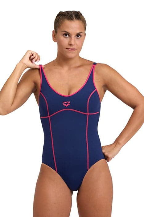 WOMEN'S ARENA TANIA CLIP BACK SWIMSUIT O NAVY-FREAK ROSE by Arena