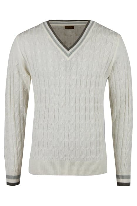 MERINO WOOL V-NECK,CABLE OFFWHITE by Stenströms