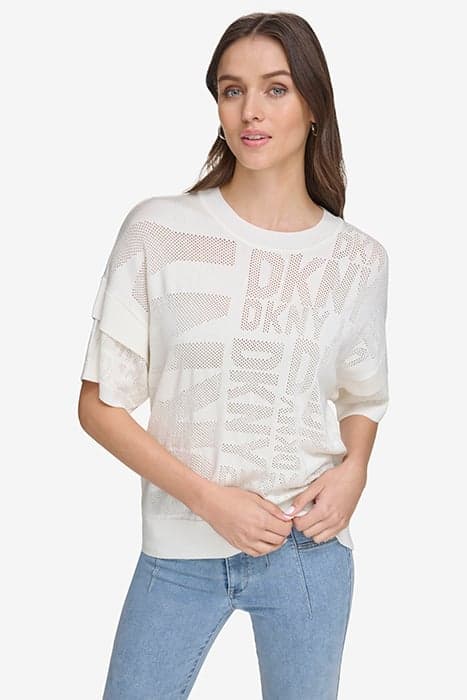 S/S LOGO SWEATER IVORY by DKNY