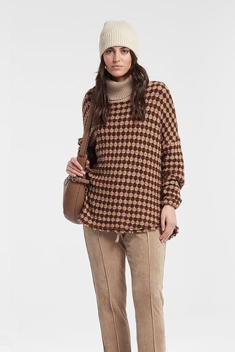 TRICOLOR KNIT DETACHABLE HIGH NECK ASTRAL2 SWEATER BROWN by OKY