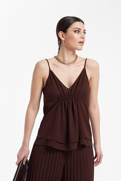 CHIFFON STRAPPY AURA TOP WITH CHEST DETAIL BROWN by OKY