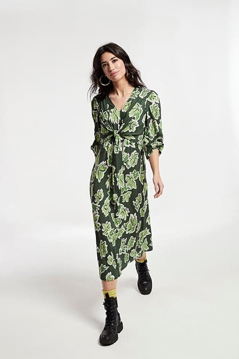 FLOWER PRINT TIED AT THE WAIST DRESS GREEN by OKY