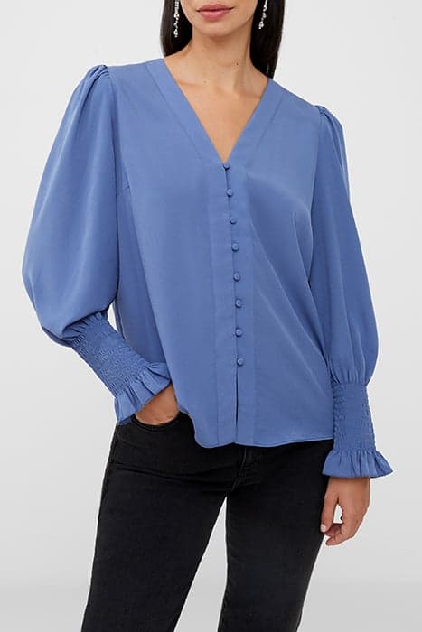 CREPE V NECK BLOUSE BLUE by French Connection