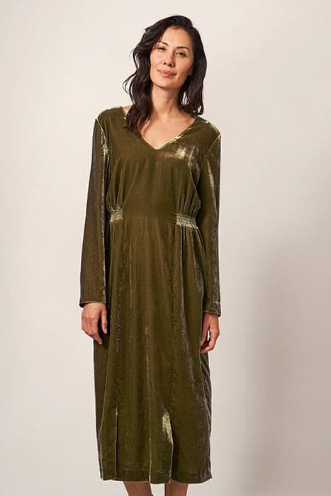 NADIA VELVET DRESS DARK CHARTREUSE by White Stuff