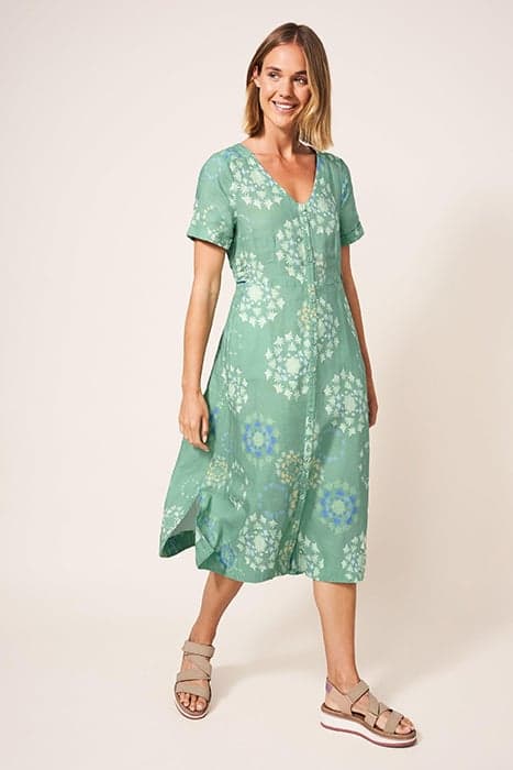 IVY LINEN MIDI DRESS GREEN PRINT by White Stuff