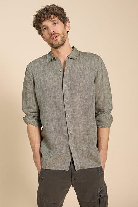 PEMBROKE LS LINEN SHIRT KHAKI GREEN by White Stuff