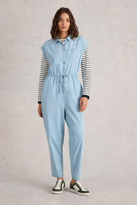 PIPER BRODERIE JUMPSUIT MID DENIM by White Stuff