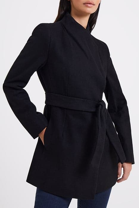 PLATFORM FELT CROSSOVER COAT BLACK by French Connection