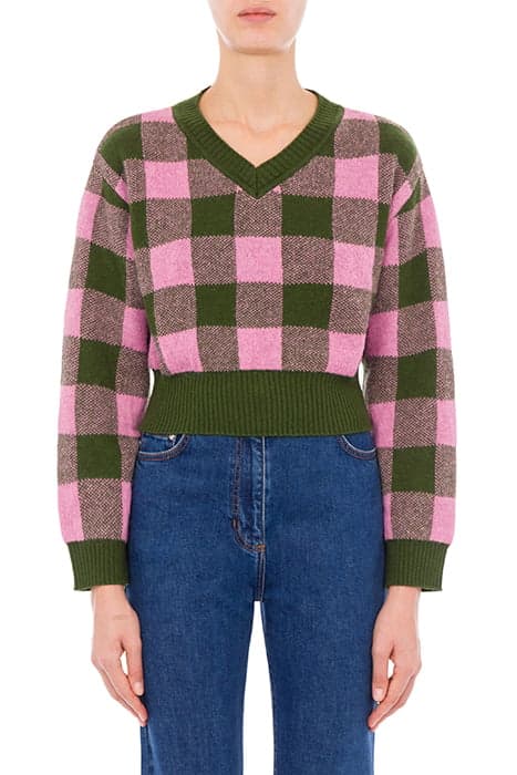 SHORT WOOL AND CASHMERE CHECK SWEATER PINK by Moschino